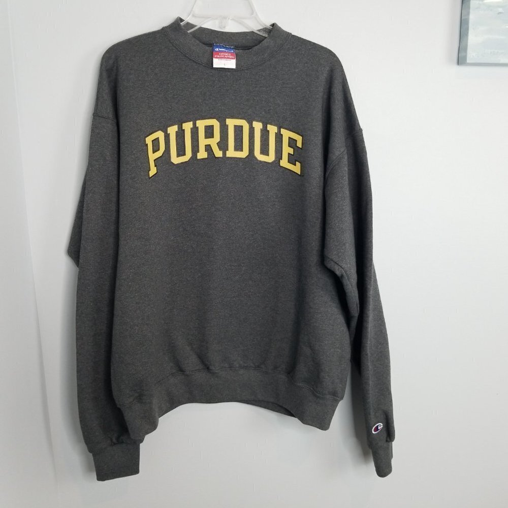 Purdue Champion Crew Neck Sweatshirt gray / yellow Large